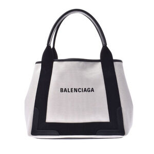 BALENCIAGA Cabas White Black Canvas Leather Handbag